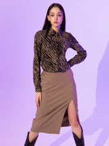 Zebra Silky Shirts (KHAKI)