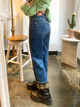 ワイドフィットロールアップチェックデニムパンツ/WIDE FIT ROLL-UP CHECK DENIM PANTS [6882]