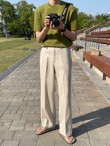 サマーリネンアイスバックバンディングスラックス/Summer linen ice back banding slacks (3 colors)