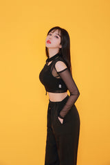 ショルダーメッシュクロップTシャツ / TOP(7807) Shoulder Mesh Crop Tee