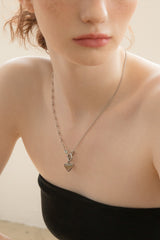 フォルダーハートペンダントウィズミックスチェーンネックレス/Folder heart pendant with mix chain necklace