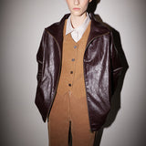 レザージップアップジャンパー / Leather zip-up jumper brown