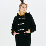 UNI MONO CHERRY HOODIE LONG DUFFLE COAT [BLACK]