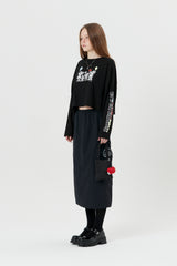 キルシーウィティーバニーグラフィッククロップ丈ロングTシャツ／WITTY BUNNY GRAPIC CROP LONG SLEEVE T-SHIRT [BLACK] (6682183598198)