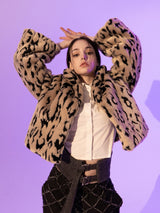 Leopard Crop Fur Jacket (BEIGE)