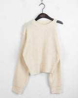 Mobin Unbalanced Shoulder Slit Long-Sleeved Knit