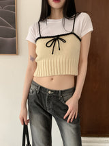 シースカラーレイヤードリボンニットシャツ / Sheath Color Layered Ribbon Knit Shirt