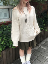 ヴィンテージツイストバルーンアンバランススリットニット