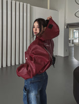 [PREMIUM/MADE] Nut leather label crop hooded jumper