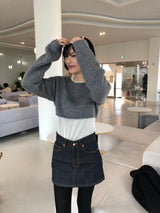Layering boat neck short knit 