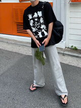 レイジーキャットハーフTシャツ / LAZY CAT HALF T-SHIRTS(2COLOR)