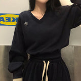 【Belied madeウール起毛バージョン】リボン無地Vネック起毛クロップドスウェットシャツ