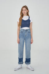 2トーンミックスロールアップデニムパンツ/TWO TONE MIXED ROLL UP DENIM PANTS [6605]