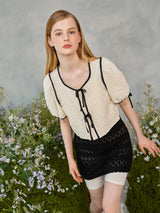 リンクルリボンパフブラウス / Wrinkle Ribbon Puff Blouse (2colors)