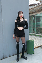 リングオフショルダークロップTシャツ / (5866) X Ring Off Shoulder Crop Tee