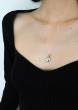 Heart ball long necklace / silver 