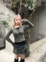 vintage layered unbalanced cargo denim pantskirt