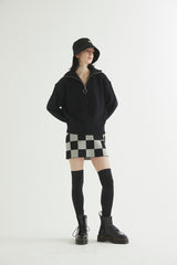 HALF ZIP UP PUNCHING ARGYLE SWEATER BLACK (6613773713526)