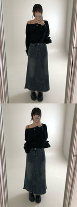 Washing denim long skirt (one color)