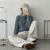 マイルズツイストブレッドボタンカラーニット / Miles Twisted Bread Button Collar Knit