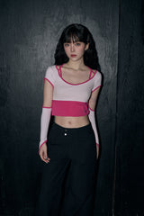 string circle crop top - pink