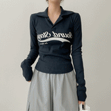スパンデックスVネックカラーロングスリーブTシャツ