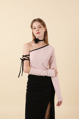 Strap Off Shoulder Warmer T-shirt Pink
