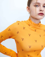ハートユニバースモックネックTシャツ/Heart Universe Mock Neck T-Shirt _ Orange
