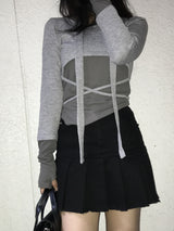 High-Waist Cutting Damage Pleated Skirt