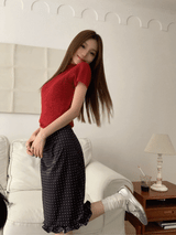 silk midi dot skirt