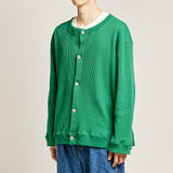 ラウンドネックワッフルカーディガン/DAMP ROUND-NECK WAFFLE CARDIGAN_GREEN