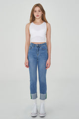 CLASS:y ストレートフィットロールアップハイスパンデックスジーンズ/CLASS:y STRAIGHT FIT ROLL UP HIGH SPANDEX JEAN [6865]
