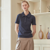 [LINE] Unbalanced Ribbed Polo T-shirt (Navy) (6696648999030)