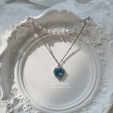 Blue Crystal Heart Layered Necklace