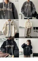 [Fleece] Vintage Lettering Hooded Zip-Up