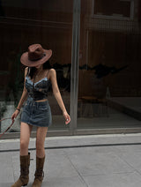 Cutting Lowrise Denim Miniskirt