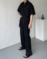 リネンベルトワイドスラックス / ECT linen belt wide slacks (4 colors)