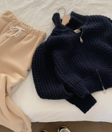 [YELLOMOI]  waffle to way zipup - knit