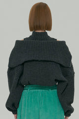  ZIPPER KNIT CARDIGAN SET / CHARCOAL