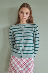 stripe pattern hand beading 100%wool cardigan_snow bird (6655894126710)