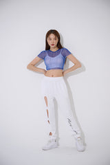 4ライン メッシュ クロップ Tシャツ / TOP(9360) 4 Line Mesh Crop Tee