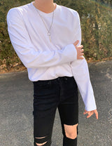 Extended Sleeve Loose Fit Crew Neck T-Shirt (6693672779894)