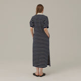 ストライプカラーマクシドレス / STRIPE COLLAR MAXI DRESS_NAVY
