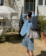 クロップデニムシャツ / crop denim shirt