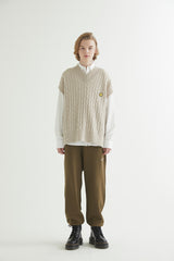 OVERSIZED CABLE KNIT VEST OATMEAL (6608600957046)