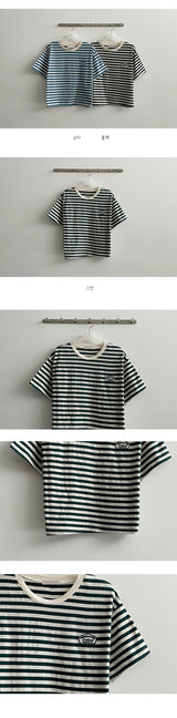 a sco刺繍ストライプショートスリーブシャツ / a sco-embroidered striped short-sleeved shirt