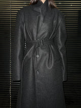 [UNISEX]ウールバックボタンマキシロングコート(ブラック)