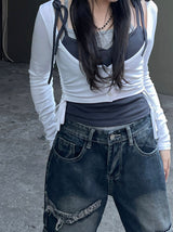 スリーブレスアンドクロップドシャーリングカーディガンセット / Sleeveless and Cropped Shirring Cardigan Set