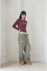 RIBBON STRING PANTS .WITH BAG (KHAKI)