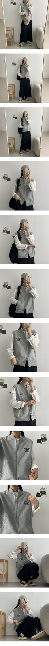Time Embroidery Two-Way Vest Zip-Up